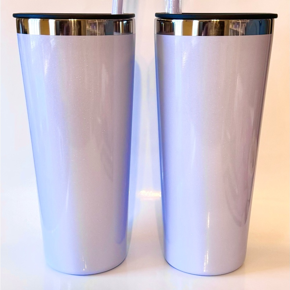 Set of 2 Glitter lilac 22 oz stainless insulated tumblers with lid and straw
